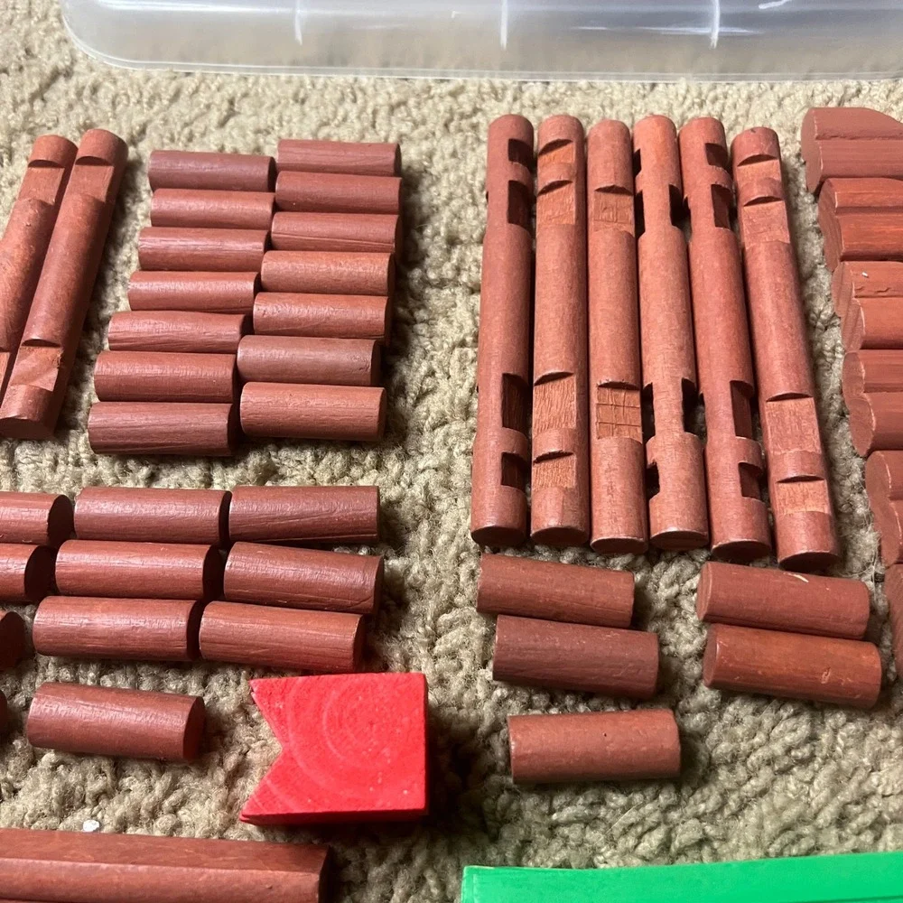 Vintage Wooden Building Log Set Interlocking Cabin Construction Toy 100+ Pieces